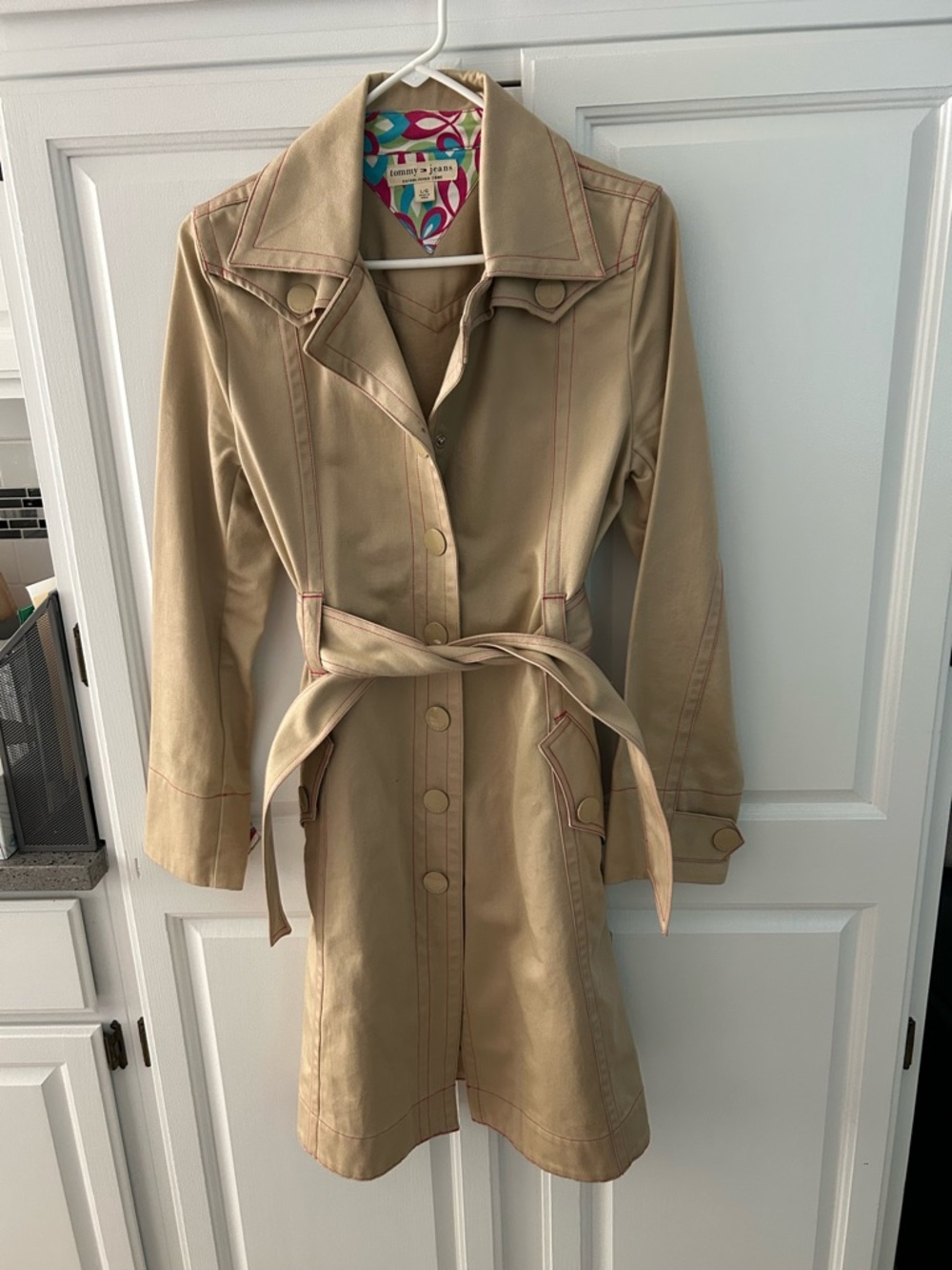 Tommy Hilfiger Khaki Belted Trench Coat with Contrast Stitching (2004)
